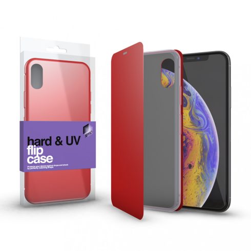 Apple iPhone XR wallet típusú kemény flip tok, Piros