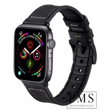 Apple Watch szilikon/bőr szíj (38mm/40mm), Fekete