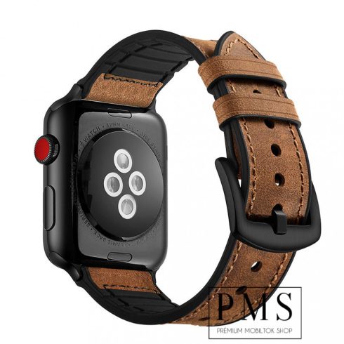 Apple Watch szilikon/bőr szíj (42mm/44mm), Barna
