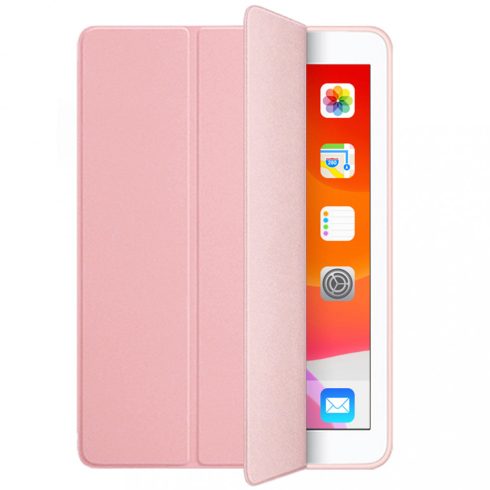 Apple iPad 9,7" (2017) Smart Book flip tok pencil tartóval, átlátszó hátlappal, Pink