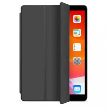   Apple iPad 10,2" (2019) Smart Book flip tok pencil tartóval, átlátszó hátlappal, Fekete