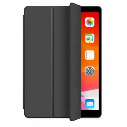 Apple iPad 10,2" (2019) Smart Book flip tok pencil tartóval, átlátszó hátlappal, Fekete