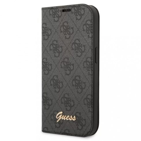 Apple iPhone 14 Pro Guess (GUBKP14LHG4SHK) 4G Vintage Gold Logo wallet típusú flip tok, Fekete