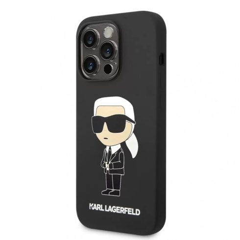 Apple iPhone 14 Pro Karl Lagerfeld (KLHCP14LSNIKBCK) Ikonik szilikon tok, Fekete