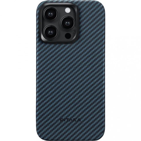 Apple iPhone 15 Pro Pitaka MagEZ Case 4 Aramid 1500D Twill tok - MagSafe rögzítéssel, Fekete/Kék