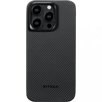   Apple iPhone 15 Pro Pitaka MagEZ Case 4 Aramid 600D Twill tok - MagSafe rögzítéssel, Fekete/Szürke