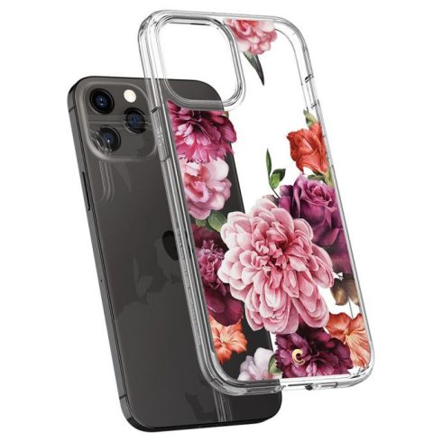 Apple iPhone 12 Pro Max Spigen Ciel Cyrill Cecile Rose Floral szilikon tok, Átlátszó