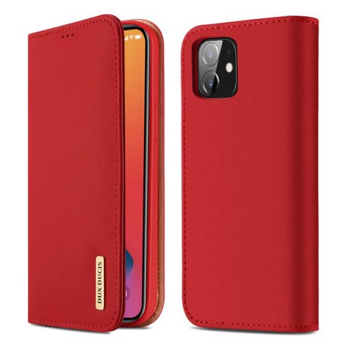 Apple iPhone 12 Mini Dux Ducis WISH bőr wallet típusú flip tok, Piros