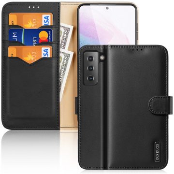   Samsung Galaxy S21 Plus Dux Ducis Hivo bőr wallet típusú flip tok, Fekete