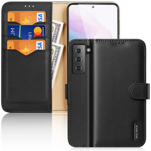 Samsung Galaxy S21 Plus Dux Ducis Hivo bőr wallet típusú flip tok, Fekete