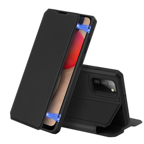 Samsung Galaxy A02s Dux Ducis Skin X bőr hatású wallet típusú flip tok, Fekete