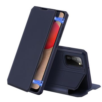   Samsung Galaxy A02s Dux Ducis Skin X bőr hatású wallet típusú flip tok, Sötétkék