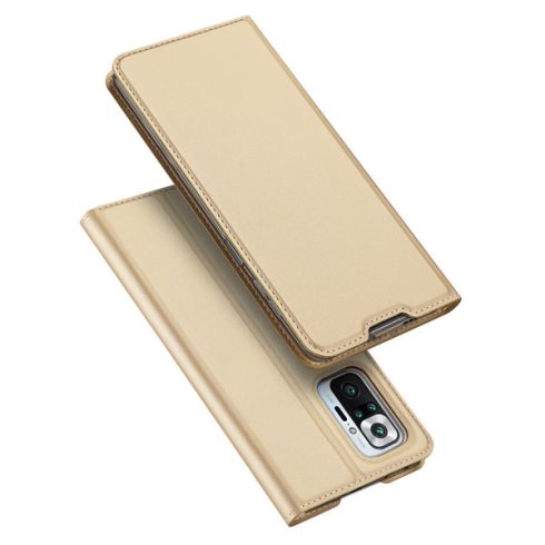 Xiaomi Redmi Note 10 Pro Dux Ducis Skin Pro bőr hatású wallet típusú flip tok, Arany