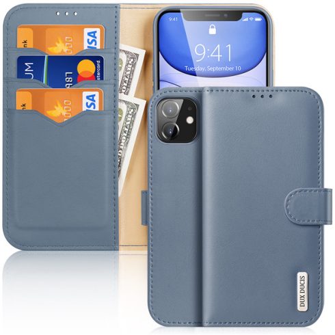 Apple iPhone 11 Dux Ducis Hivo bőr wallet típusú flip tok, Világoskék