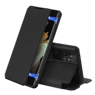   Samsung Galaxy S21 Ultra Dux Ducis Skin X bőr hatású wallet típusú flip tok, Fekete