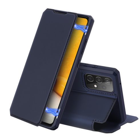 Samsung Galaxy A72 5G Dux Ducis Skin X bőr hatású wallet típusú flip tok, Sötétkék