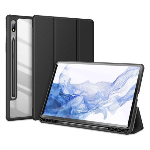 Samsung Galaxy Tab S8 LTE (SM-X706) Dux Ducis TOBY bőr hatású tablet tok, Fekete