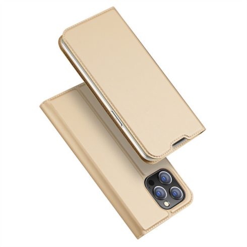 Apple iPhone 14 Pro Max Dux Ducis Skin Pro bőr hatású wallet típusú flip tok, Arany